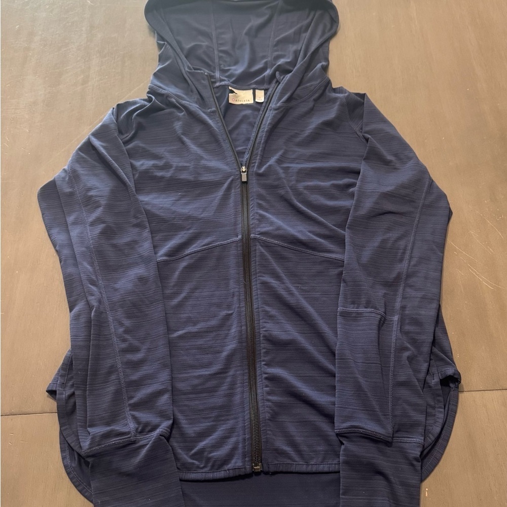 Athleta Hoodie Athletic Shirt Women’s M Navy Blue Full Zip Thumbholes